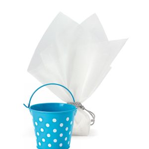 Μπομπονιέρα για αγόρι, κουβαδάκι μεταλλικό μπλέ πουα