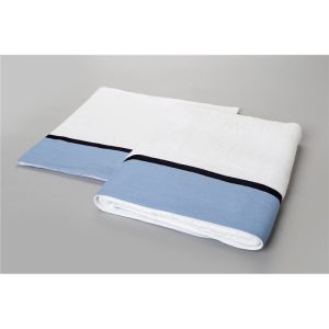 Άσπρο λαδόπανο με μεγάλη φάσα σιέλ και ραμμένη κορδέλα (6 τεμ)