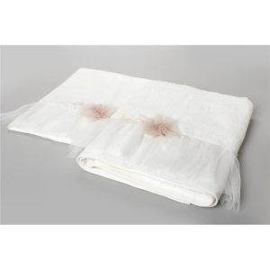 Εκρού λαδόπανο με μεγάλη φάσα εκρού τούλι με ραμμένο λουλούδι (6 τεμ)